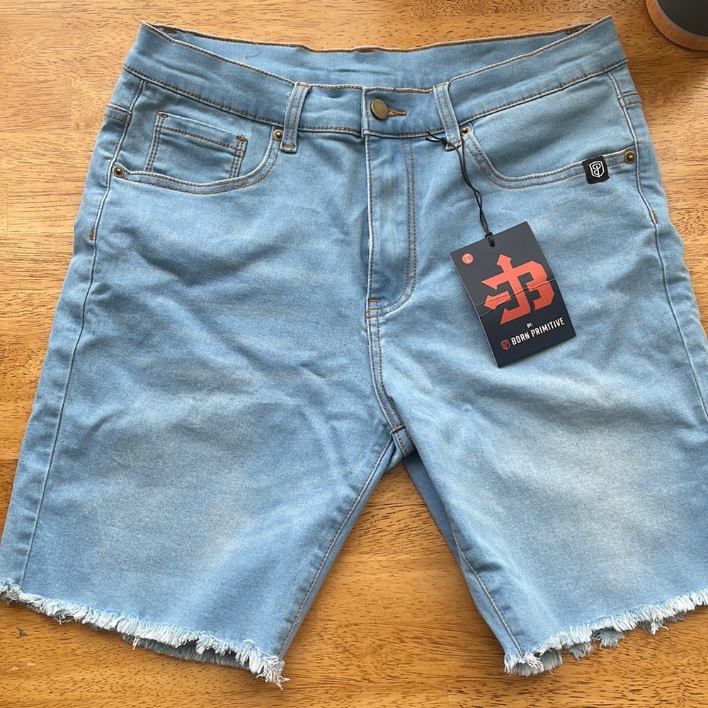 Born Primitive Blue Athletic Shorts with Frayed Hem